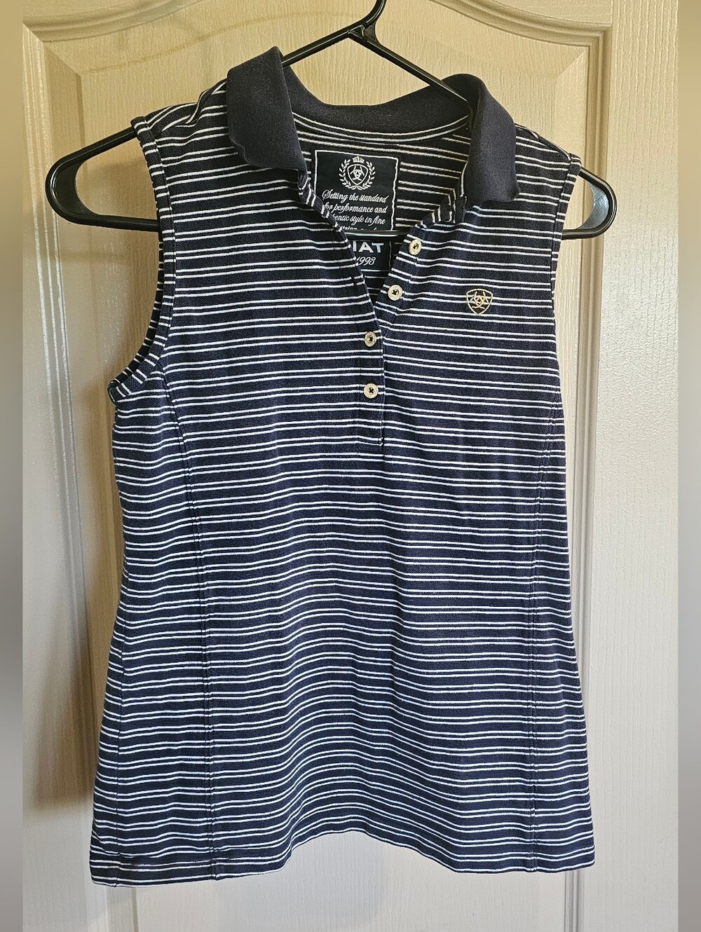 Ariat Striped Collared Sleeveless Navy Polo Shirt Medium